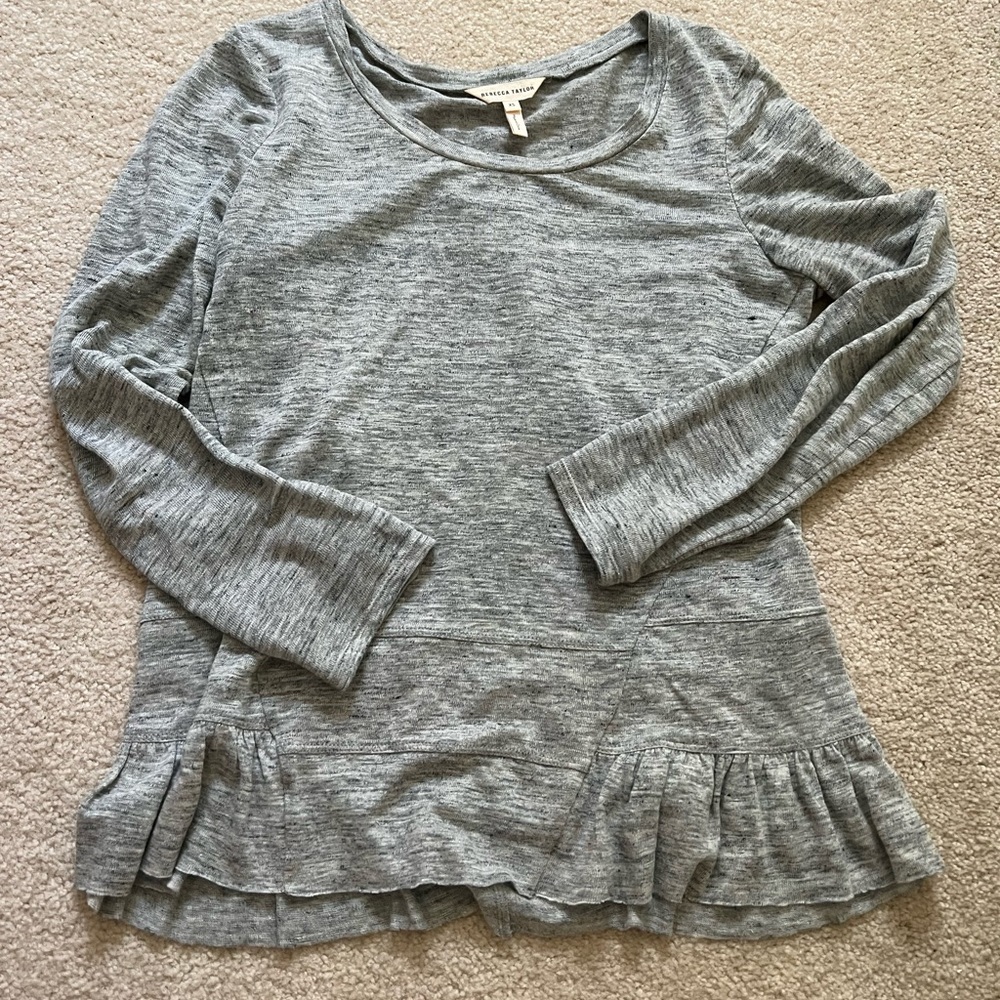Rebecca Taylor mottled grey top with flounce waist